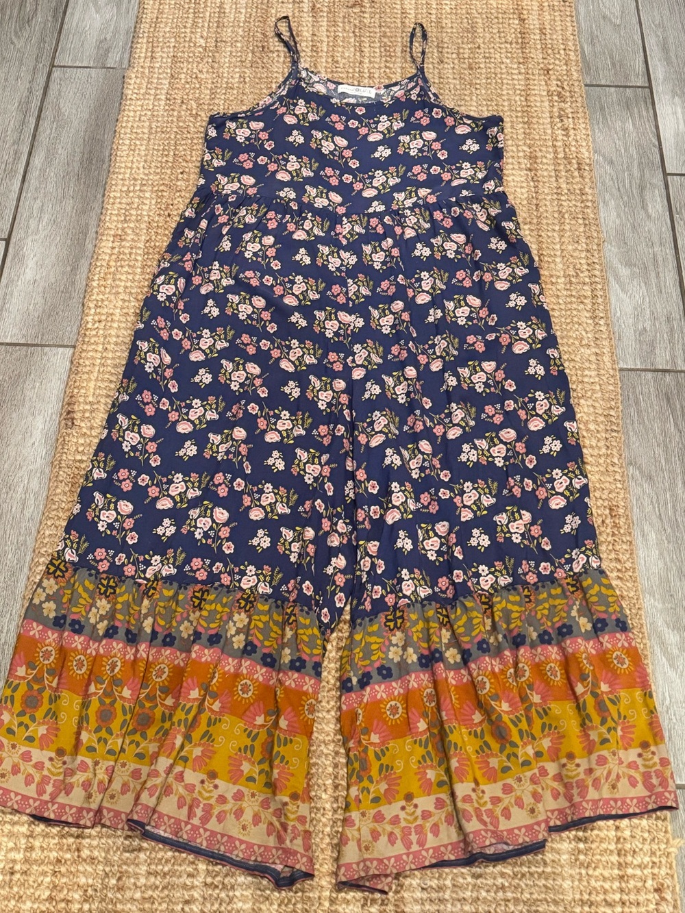 Natural Life "Zoe" Wide-Leg Jumpsuit in Slate Blue Floral Blooms - Picture 2 of 16